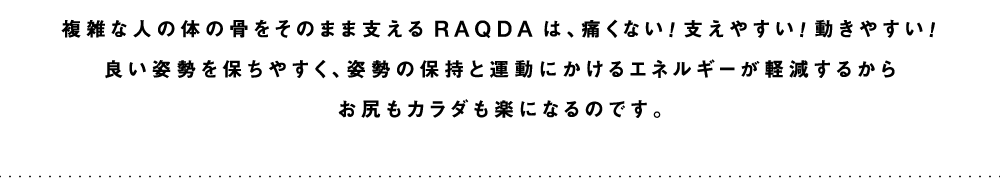 複雑な人の体の骨をそのまま支えるRAQDAは、痛くない！支えやすい！動きやすい！